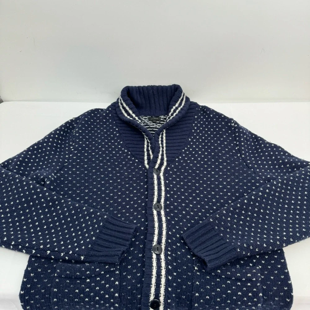J. Crew Navy Blue Shawl Collar Cardigan Sweater Men’s L Merino Wool Pocket